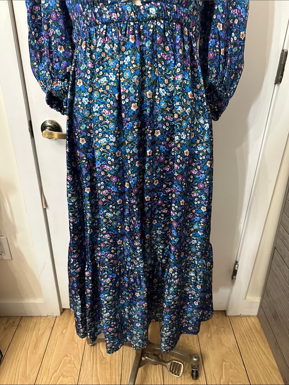 Sandro Blue Floral Maxi Dress with Puff Sleeves - Picture 3 of 14